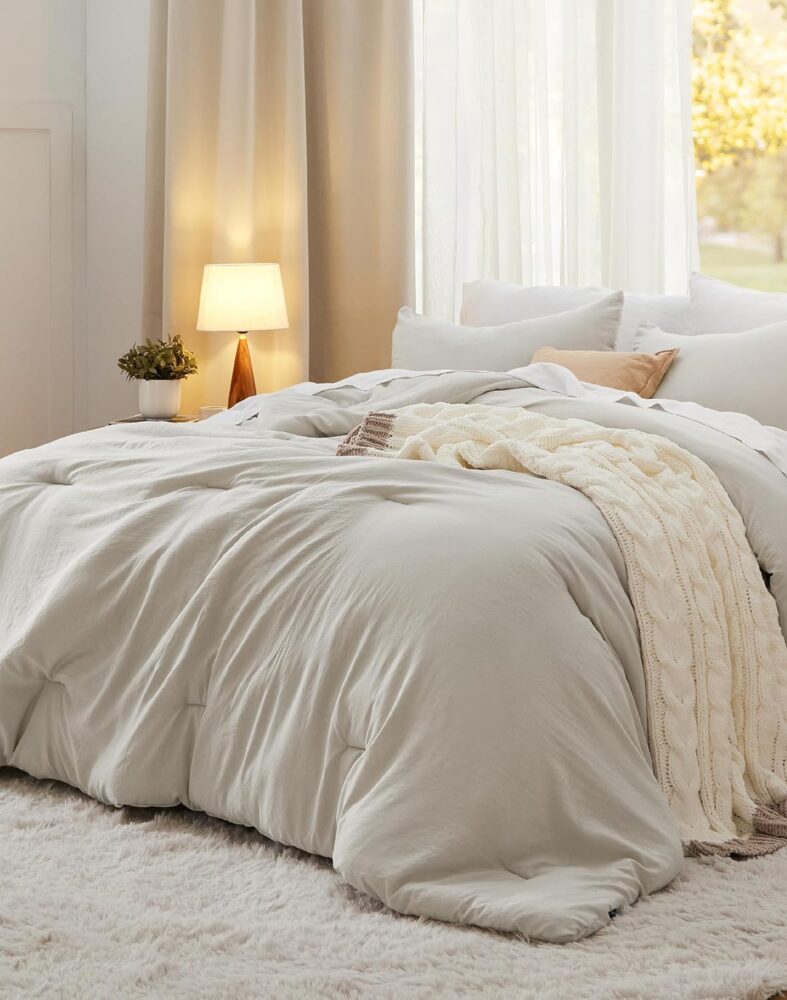 Bedsure King Comforter Set Prewashed Soft Bedding Set 3Pcs Beige 104"x90" | GentleSoft, Built to last, all season, bedding, comforter set, warm yet lightweight, gift choice, OEKO-TEX