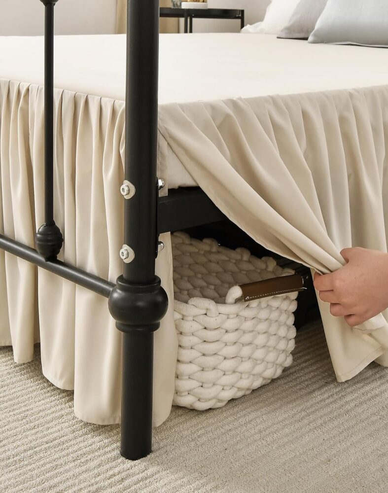 MEILA Queen Size Ruffled Bed Skirt with Split Corners | 16 Inch Drop Dust Ruffle Bed Skirt with Platform, Soft 100% Microfiber, Beige